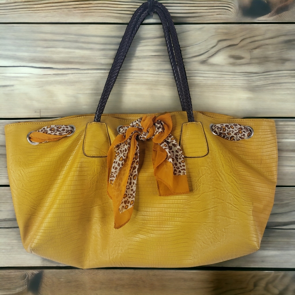 Penelope Ann Women's Handbag Tote Purse Mustard Scarf Interchangeable Zipper